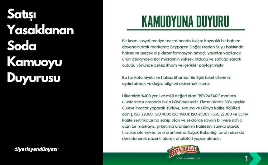 Satışı Yasaklanan Soda Kamuoyu Duyurusu